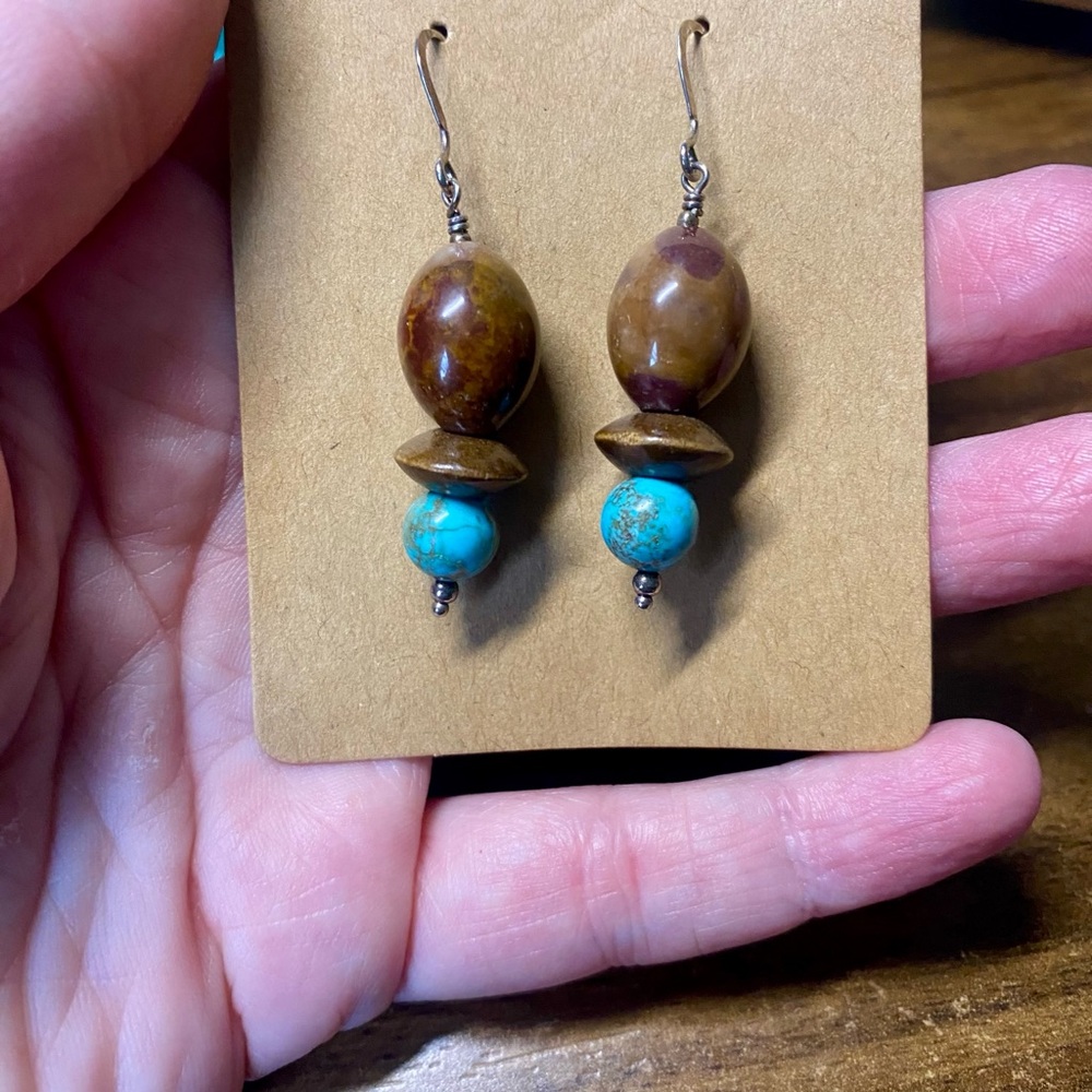 Hand Crafted Mookaite & Turquoise Beaded Earrings